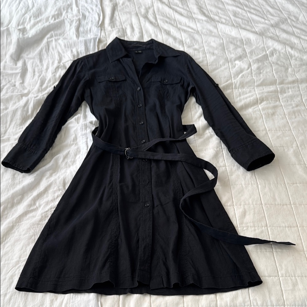 Theory Black Long Sleeve Wrap Shirt Dress